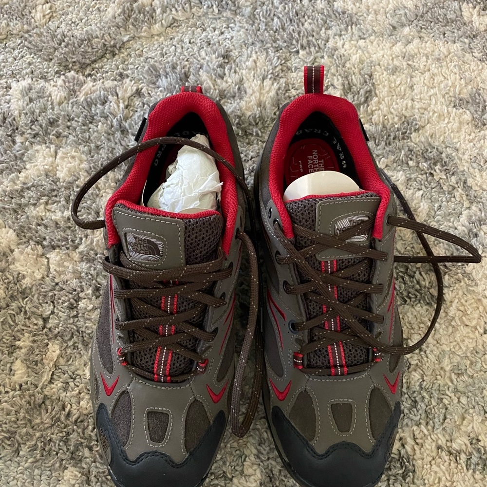 Hiking Boots- The North Face Hedgehog Leather GTX XCR- Grey/Red